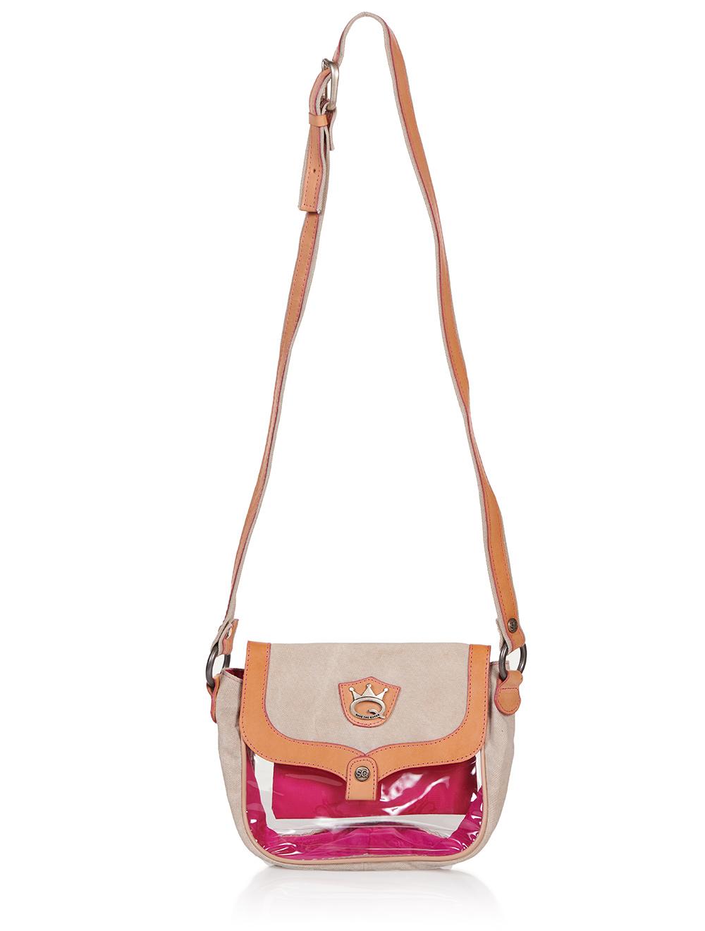 Save The Queen Borsa piccola trasparente con dettagli in tela e cuoio Sconti questo mese