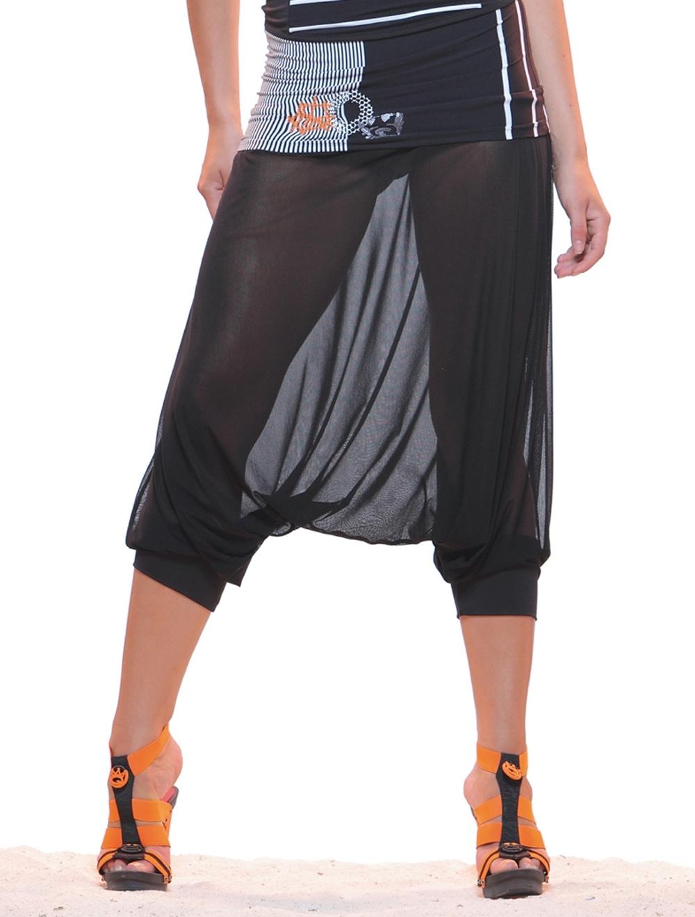 Save The Queen Pantalone in stile orientale nero a righe bianche e nere con paillettes Offerta