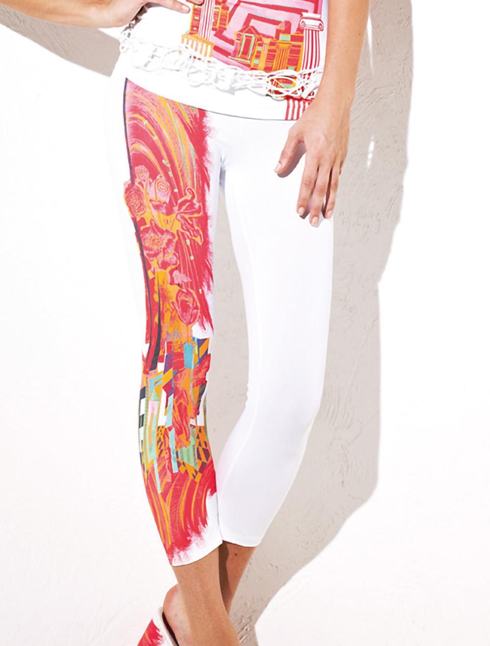 Save The Queen Leggings Capri bianco con stampa fantasia Economico