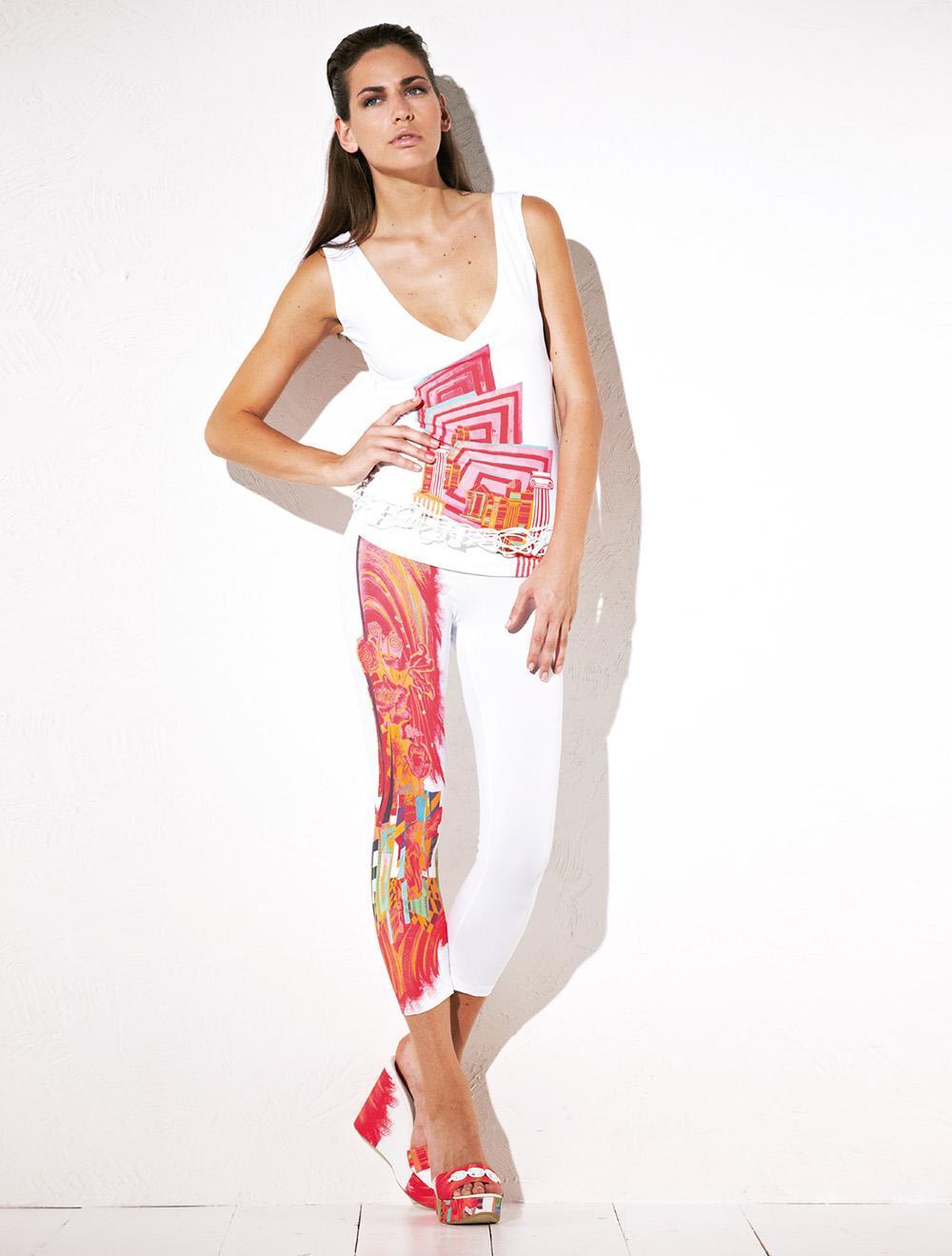 Save The Queen Leggings Capri bianco con stampa fantasia Economico