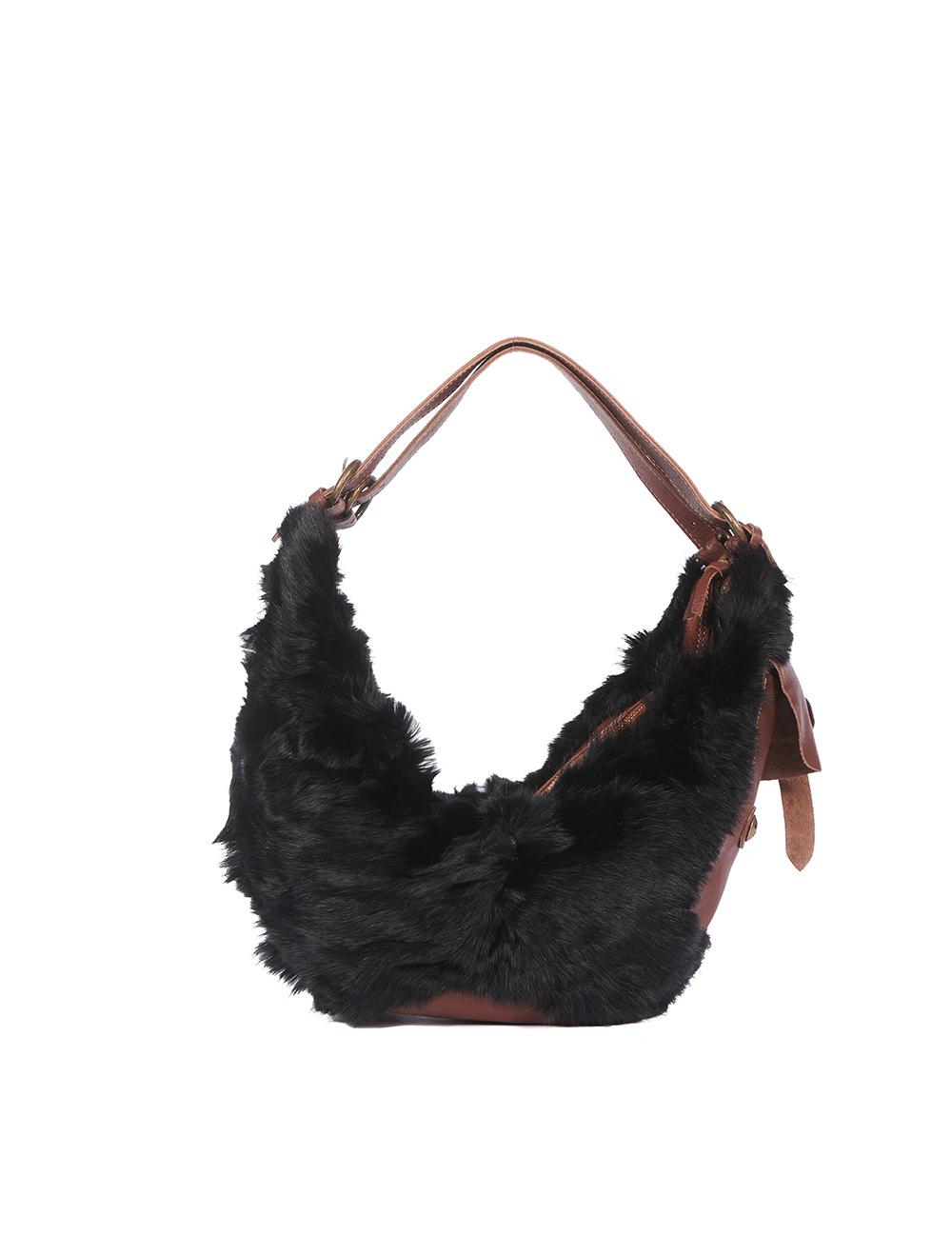 Save The Queen Borsa in pelle marrone e pelliccia nera Vendita Economica