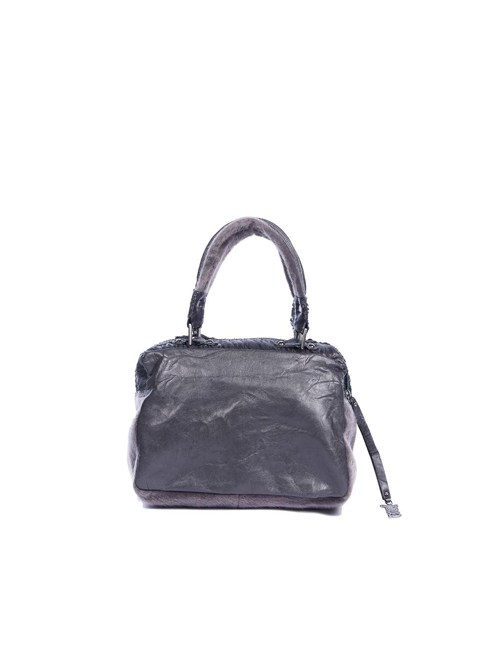 Save The Queen Borsa media in eco pelle nera e cavallino grigio con ricamo I Più Venduti