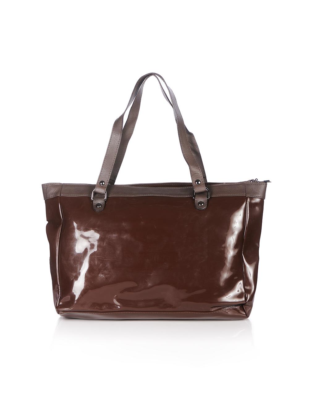 Save The Queen Borsa in eco pelle lucida e pelle marrone In Saldo