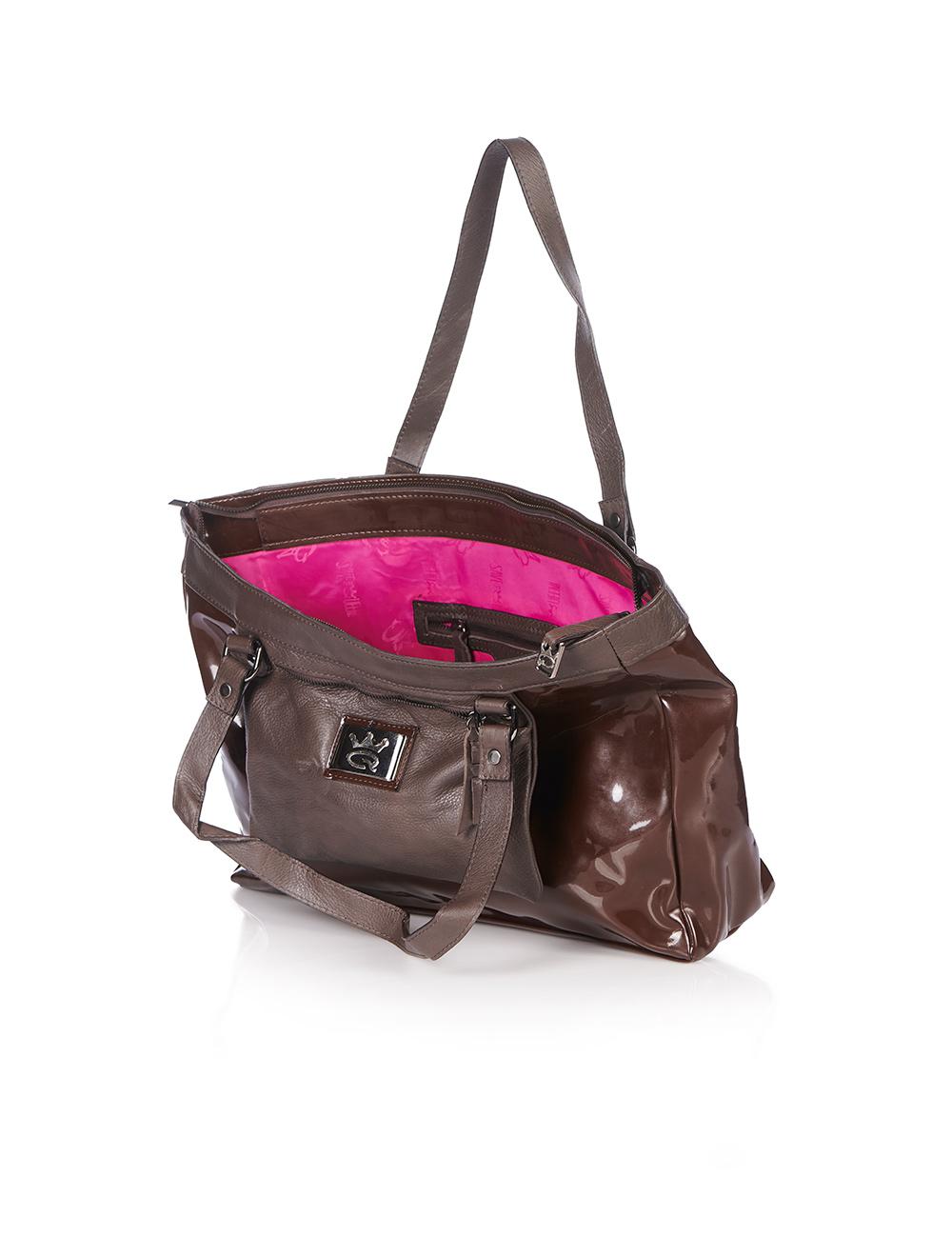 Save The Queen Borsa in eco pelle lucida e pelle marrone In Saldo