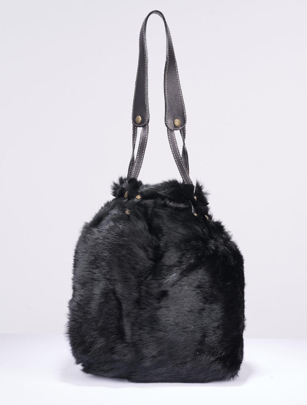 Save The Queen Borsa a spalla in lapin e pelle nera Spedizione gratuita