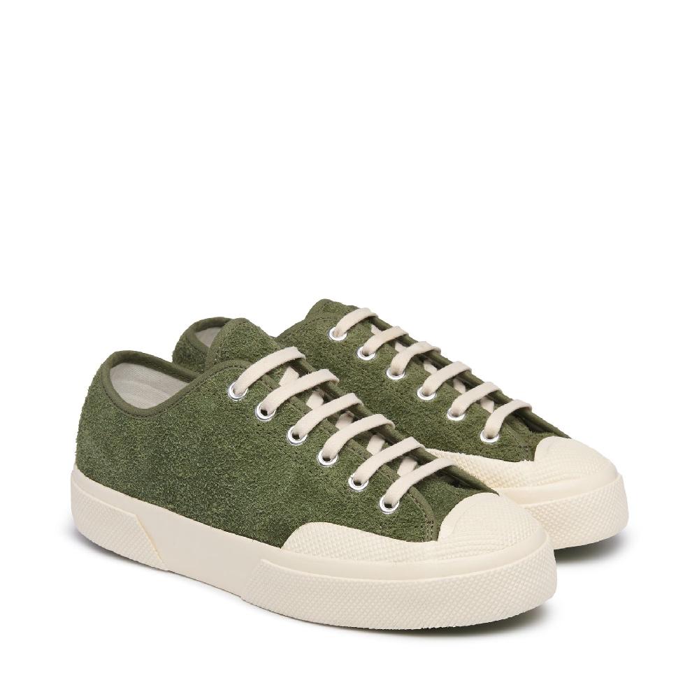 Superga 2432 WORKS HAIRY SUEDEMILITARY GREEN-OFF WHITE Nuovo