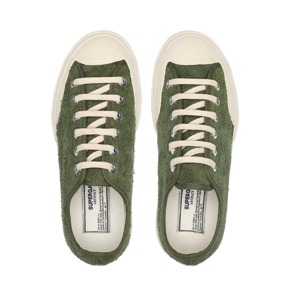 Superga 2432 WORKS HAIRY SUEDEMILITARY GREEN-OFF WHITE Nuovo