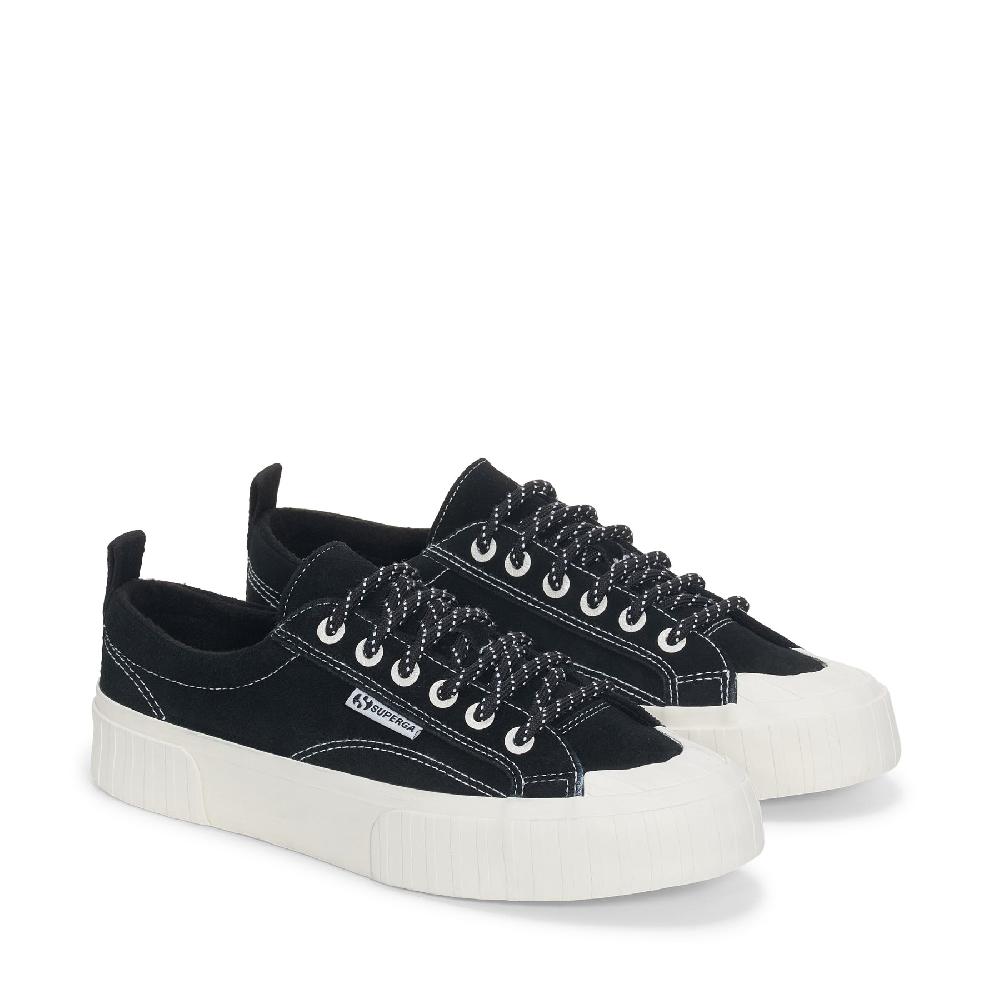 Superga 2630 STRIPE SUEDE CONTRAST STITCHINGBLACK-WHITE AVORIO-FAVORIO Prezzo Ridotto
