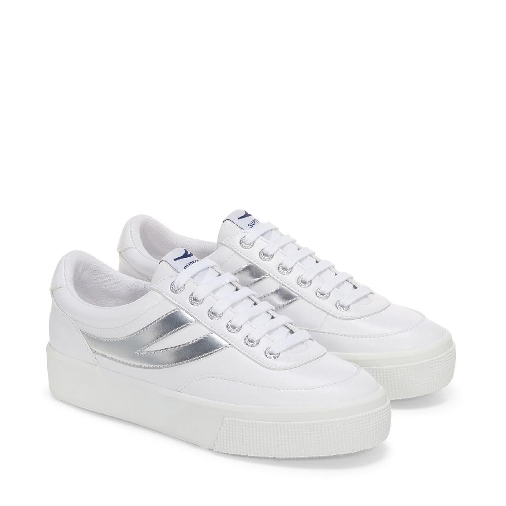 Superga 2740 PLATFORM BLOCKS MIRROR SYNTHETIC MATERIALWHITE-SILVER Italy