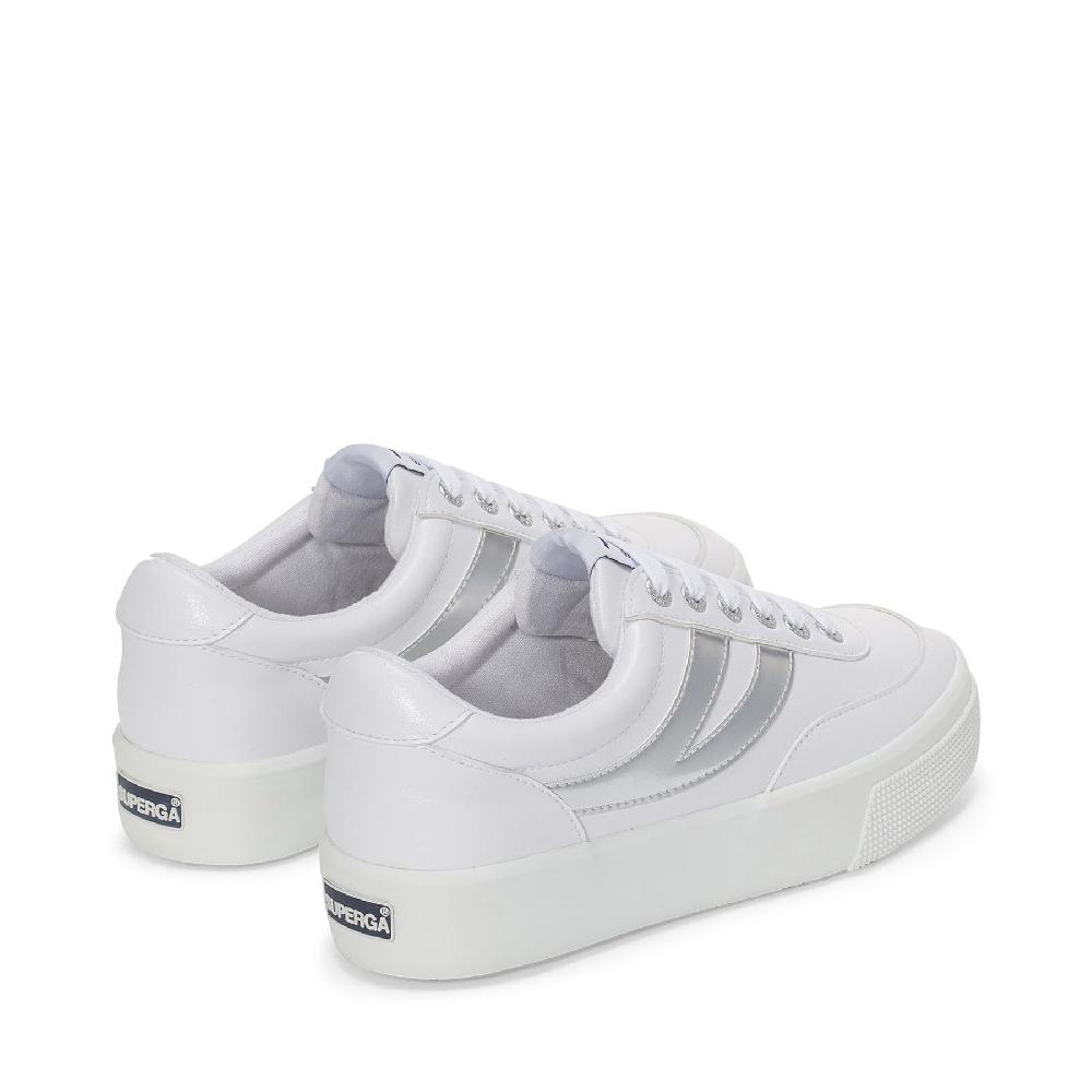 Superga 2740 PLATFORM BLOCKS MIRROR SYNTHETIC MATERIALWHITE-SILVER Italy