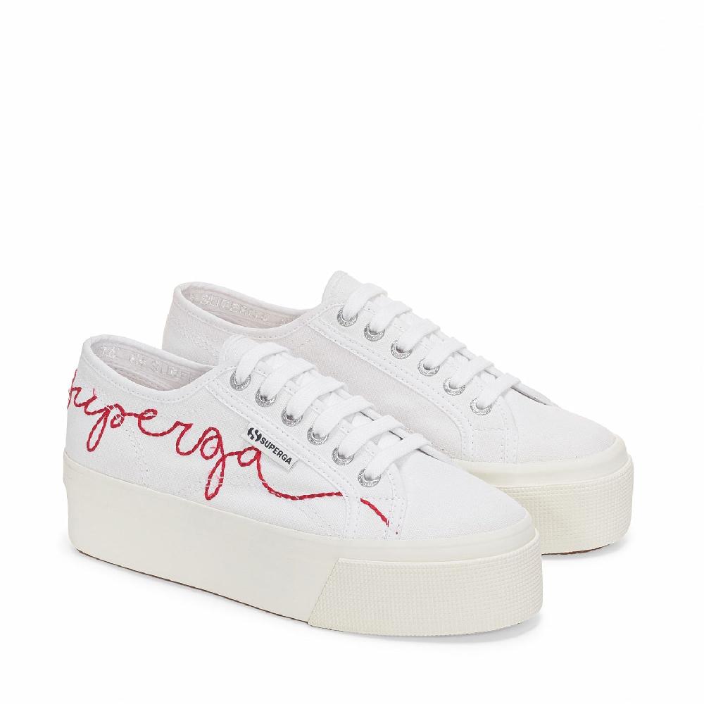 Superga 2790 RED EMBROIDERYWHITE-RED FLAME FAVORIO Consegna Veloce