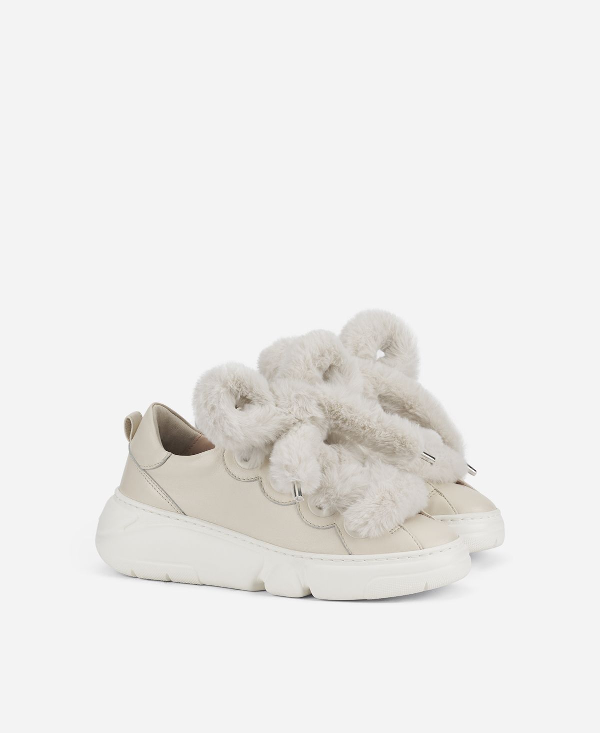 Agl Sneaker con lacci in pelliccia Avorio Fur Bubble Convenienza