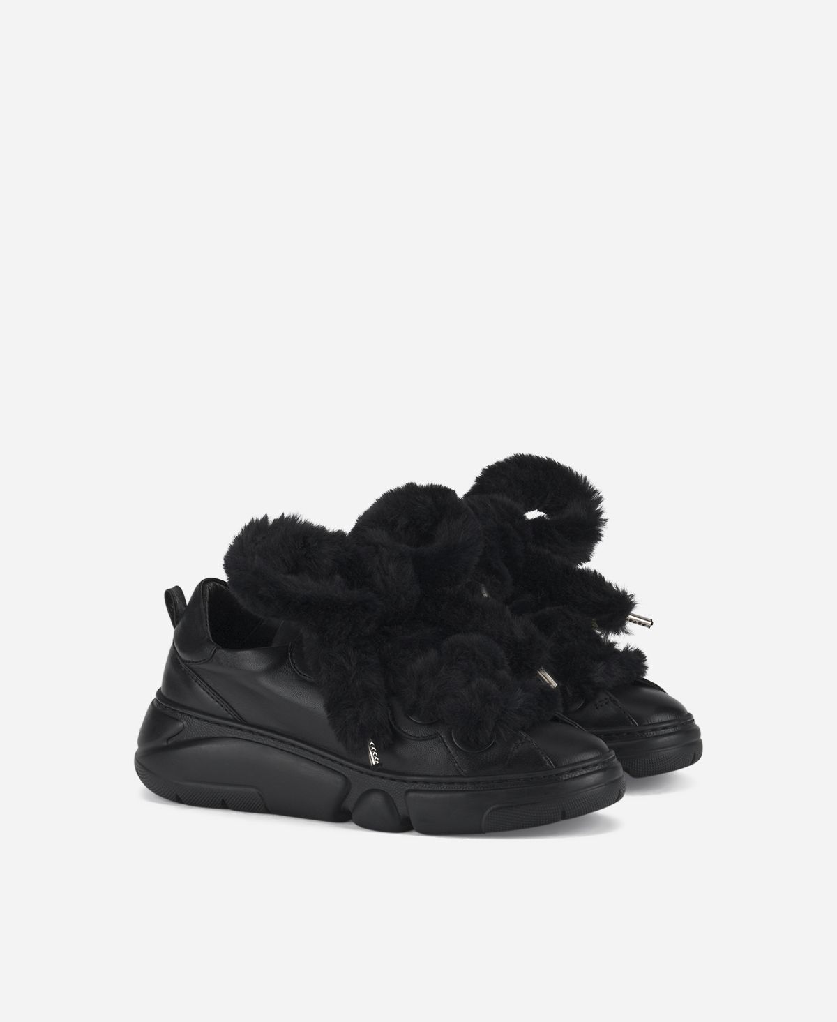 Agl Sneaker con lacci in pelliccia Nero Fur Bubble Novità