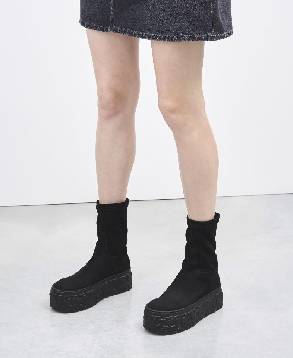 Agl Stivaletto in velour con platform Nero Magma Stretch In Saldo
