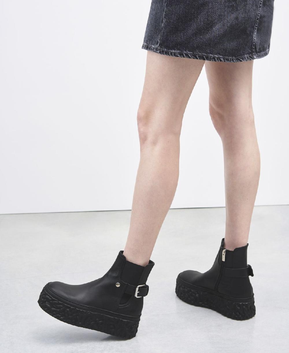 Agl Stivaletto in pelle con platform Nero Magma Biker Italy