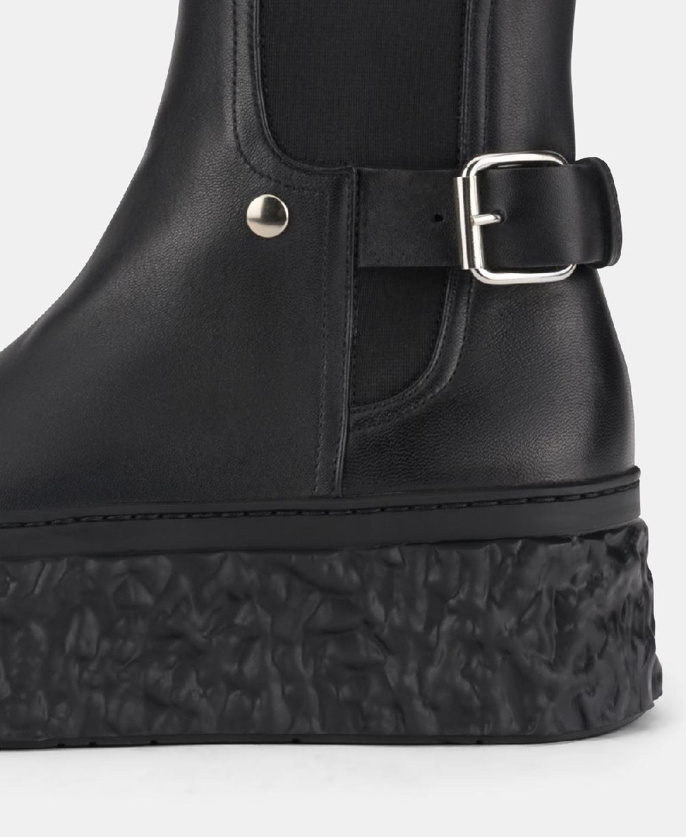 Agl Stivaletto in pelle con platform Nero Magma Biker Italy