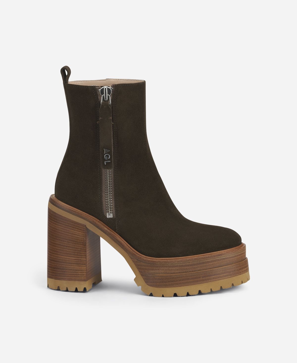 Agl Stivaletto con zip e plateau Brown Tora