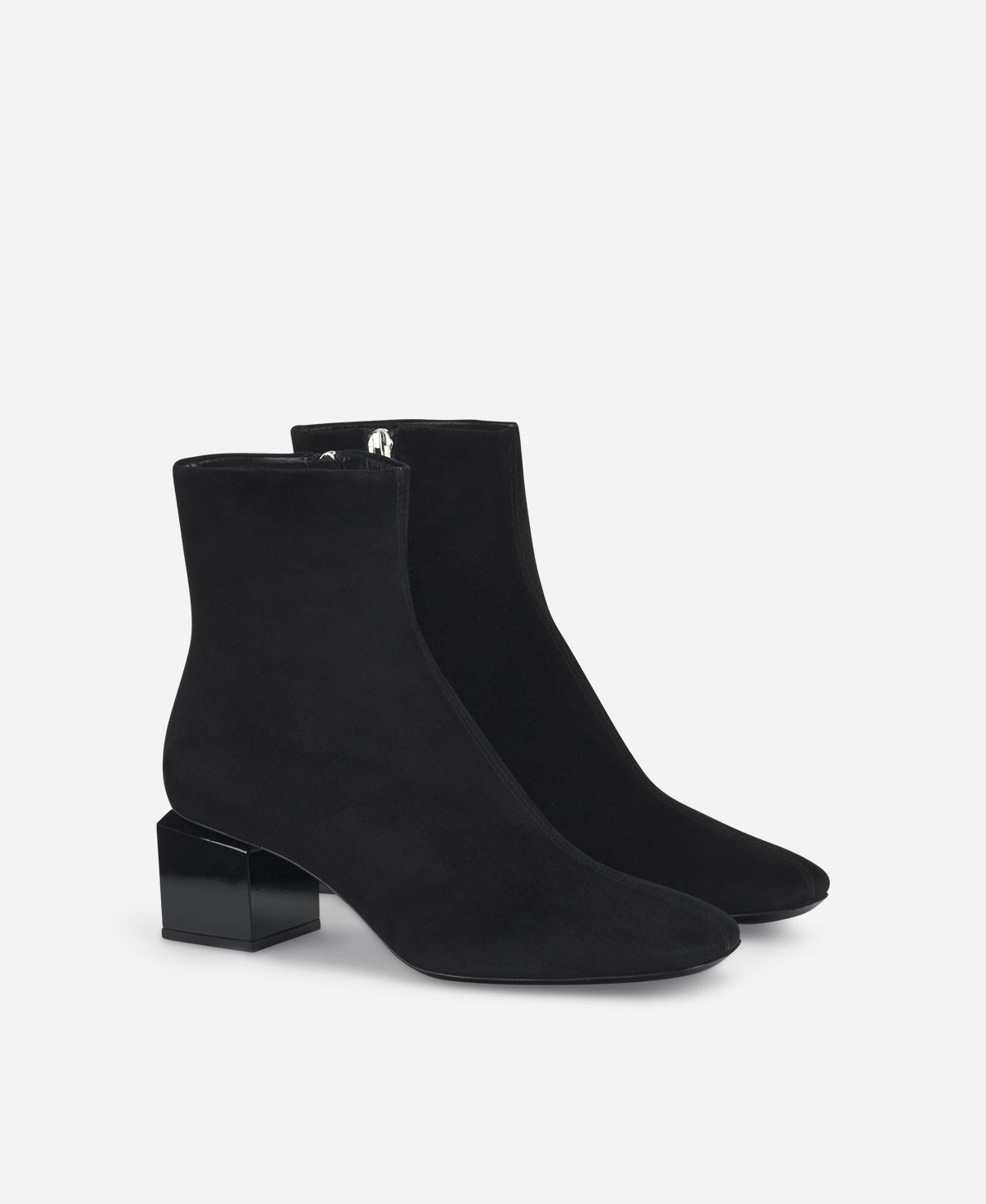 Agl Stivaletto in velour con tacco cubico Nero Angie Pure Qualità