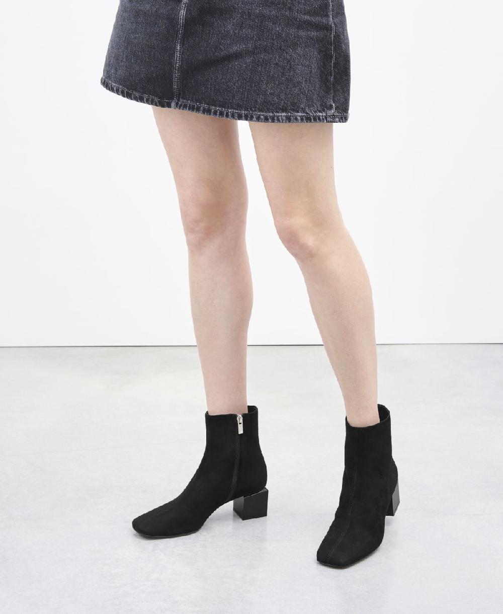 Agl Stivaletto in velour con tacco cubico Nero Angie Pure Qualità