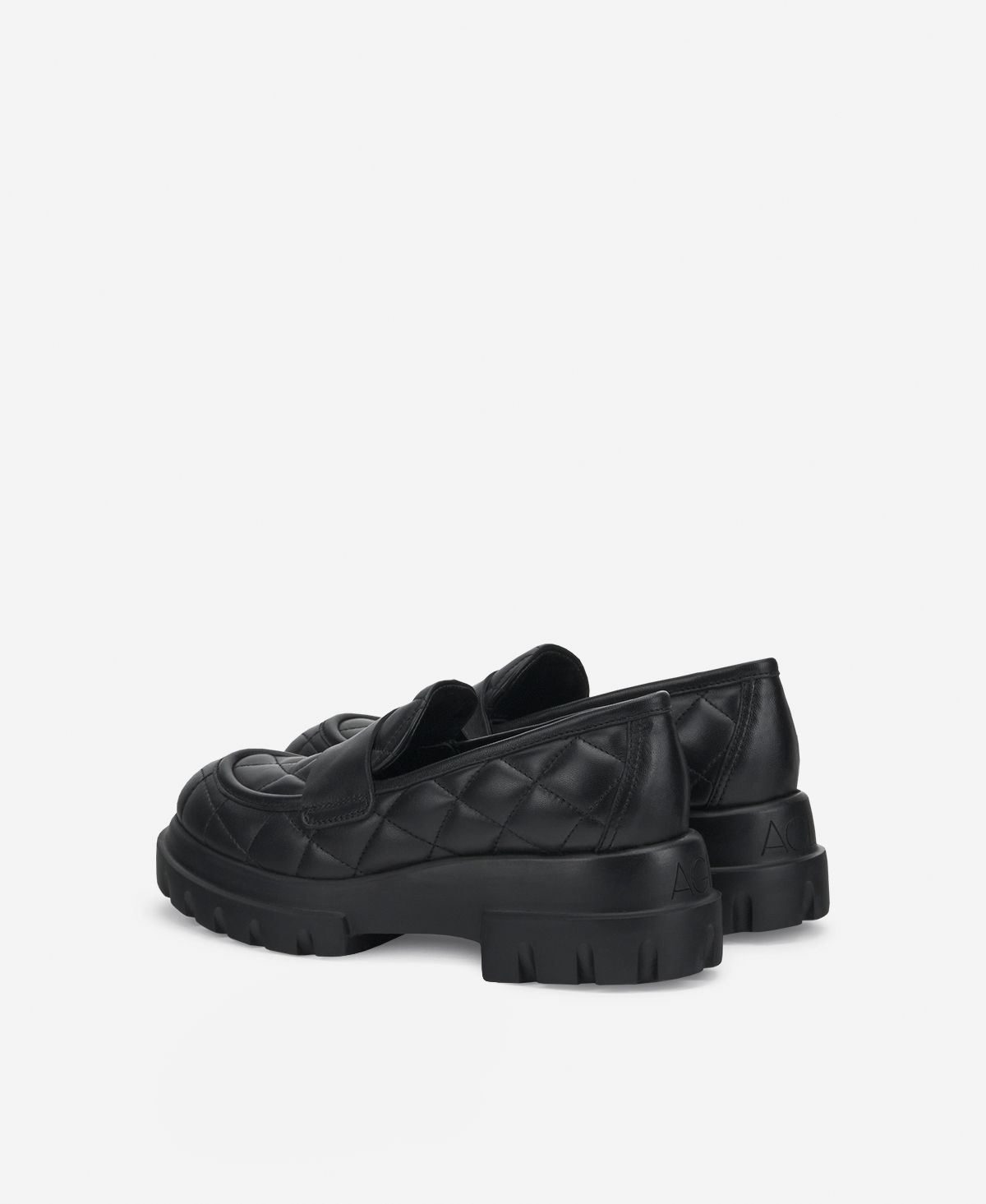 Agl Mocassino in pelle Nero Celeste Matelassé Qualità
