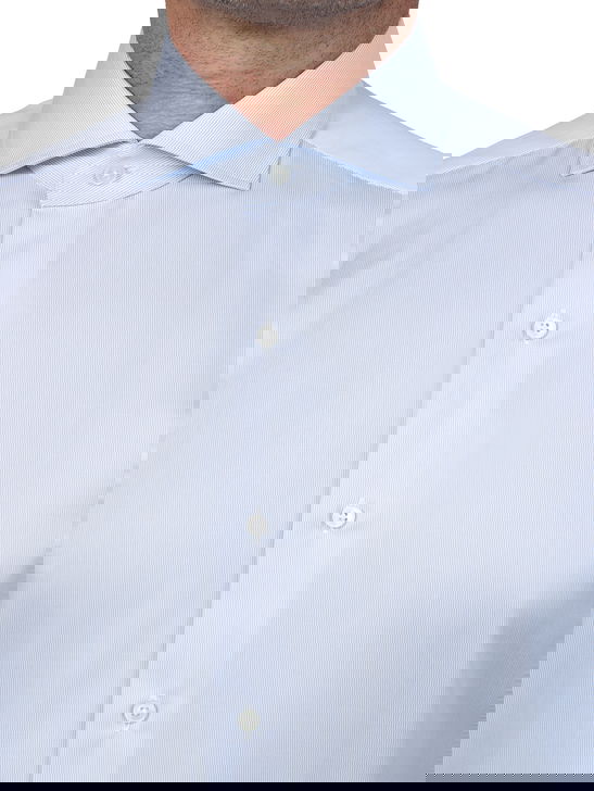 Xacus Camicia Xacus Rigata Tessuto Thomas Mason Bianco Vendite Flash