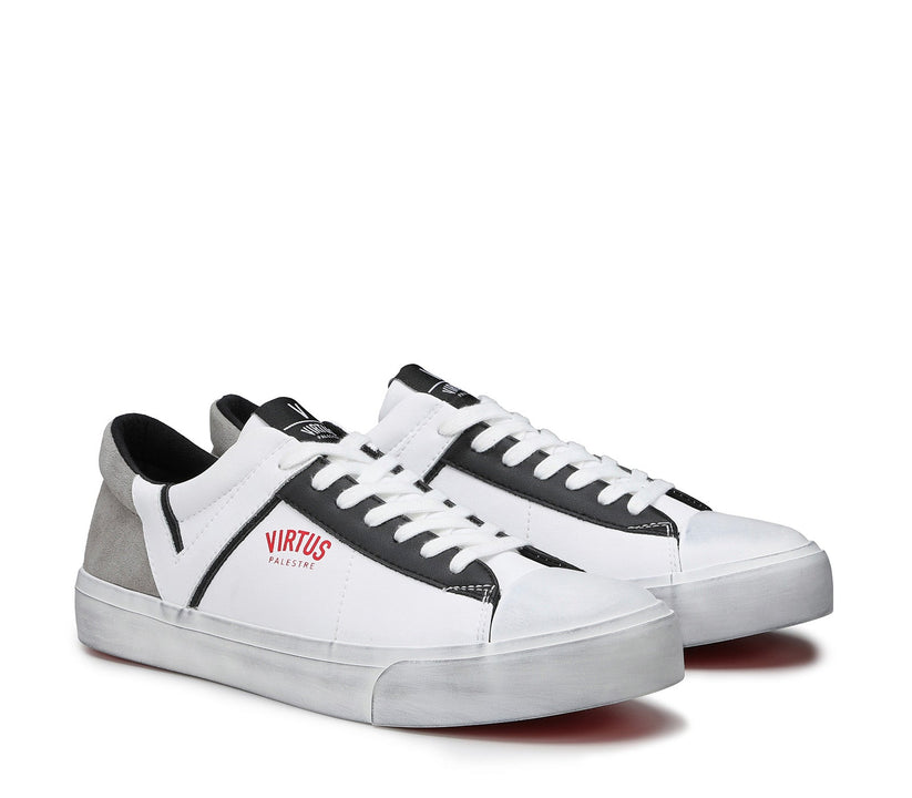 ﻿VIRTUS PALESTRE Rubby Low Leather/Suede white/Grey Vendita Calda