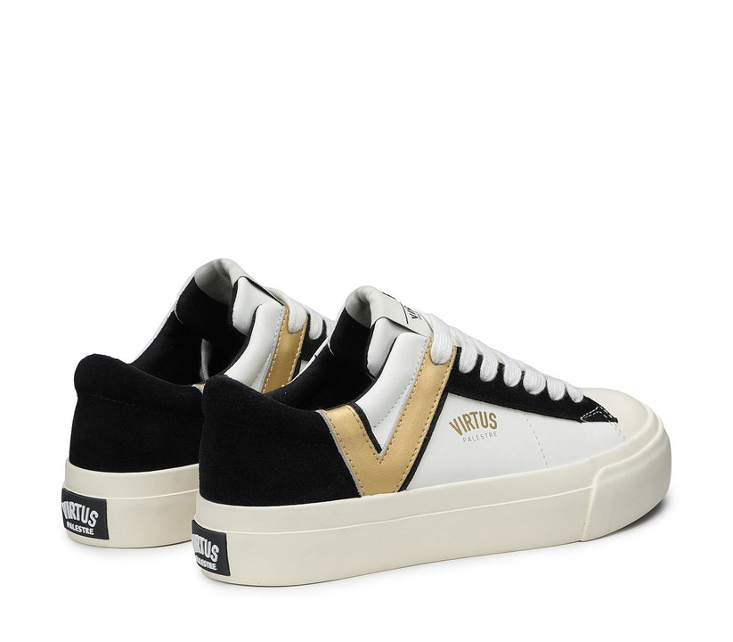 VIRTUS PALESTRE Rubby Low Leather/suede off white/black-gold In Saldo