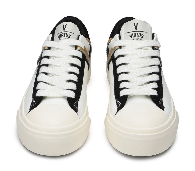 VIRTUS PALESTRE Rubby Low Leather/suede off white/black-gold In Saldo