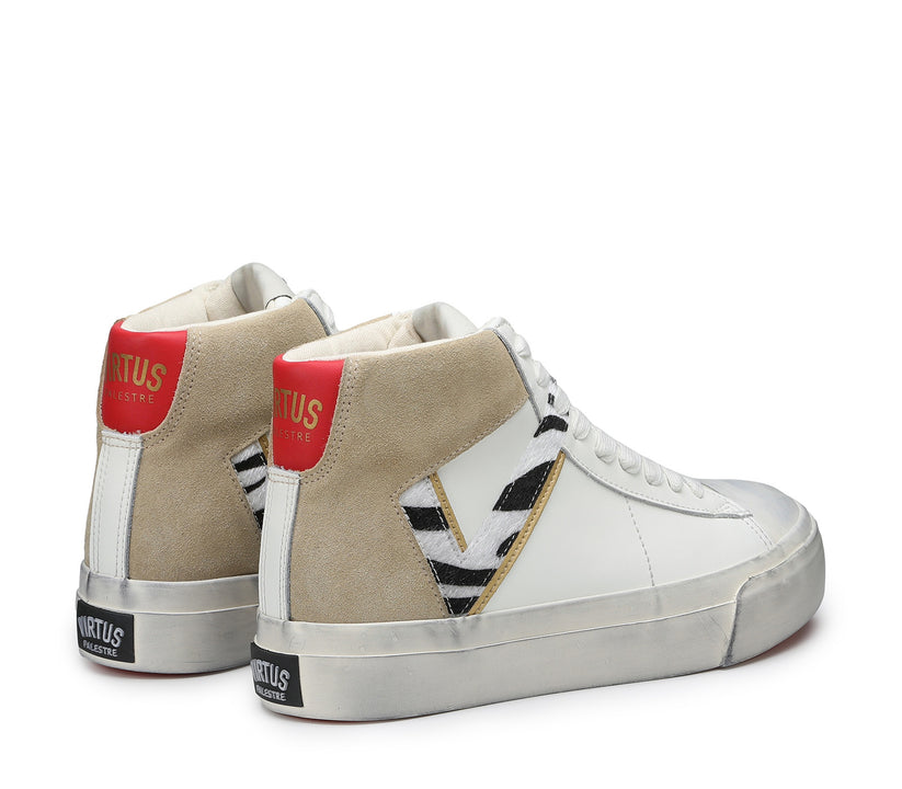 VIRTUS PALESTRE Rubby Mid Leather/suede off white/sand-zebra Moda