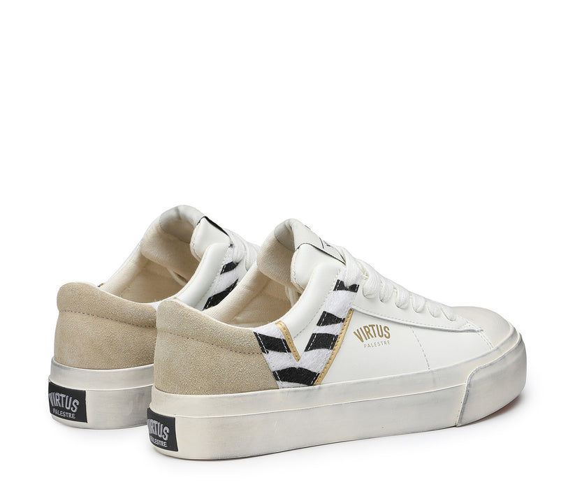 VIRTUS PALESTRE Rubby Low Leather/suede off white/sand-zebra Italy