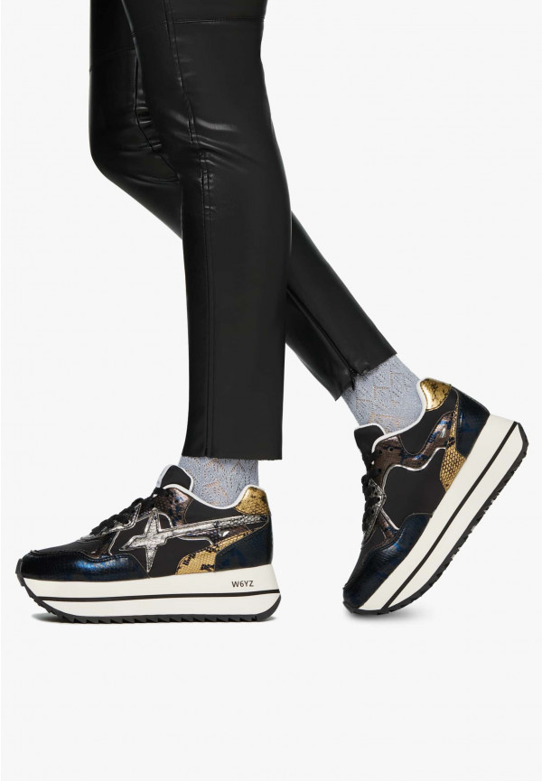 ﻿W6yz Sneakers in pelle e tessuto tecnico Nero -DEVA W Vendita Calda