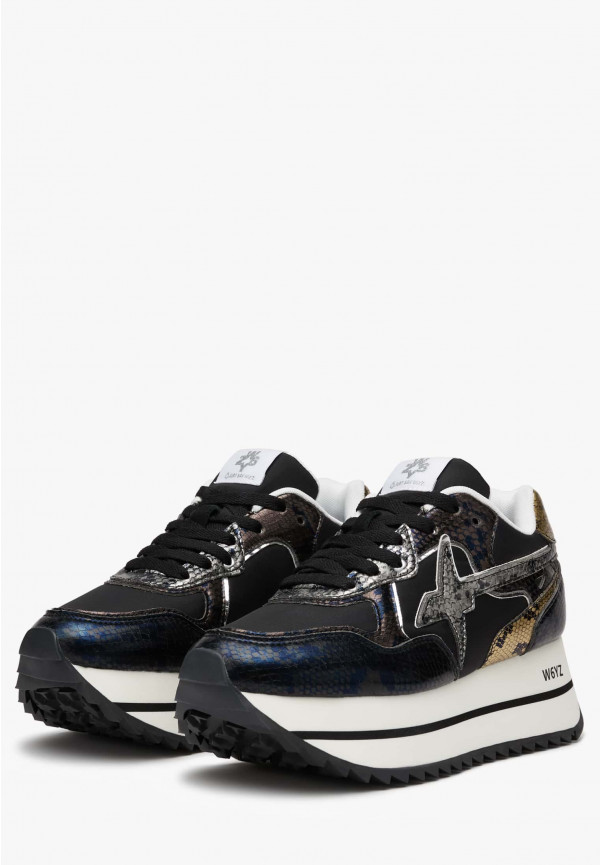 ﻿W6yz Sneakers in pelle e tessuto tecnico Nero -DEVA W Vendita Calda