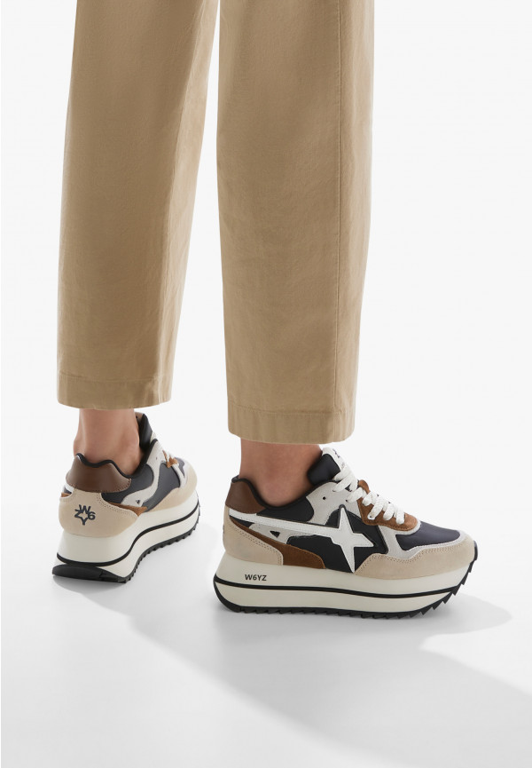 W6yz Sneakers in tessuto tecnico e suede Beige-Nero -DEVA W I Più Venduti
