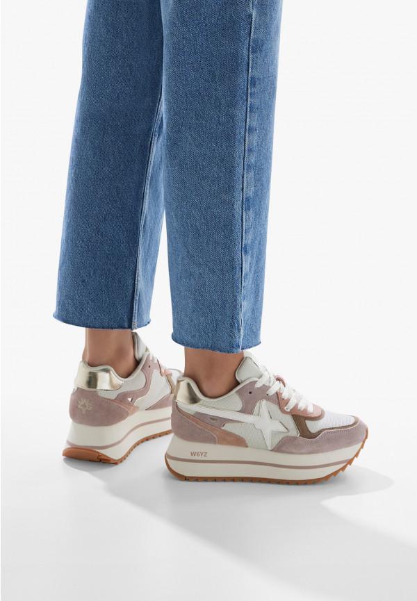 W6yz Sneakers in suede e tessuto tecnico Bianco-Rosa -DEVA W Vendite Flash