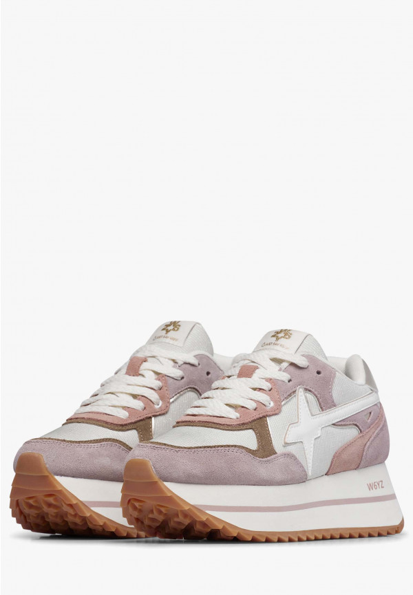 W6yz Sneakers in suede e tessuto tecnico Bianco-Rosa -DEVA W Vendite Flash
