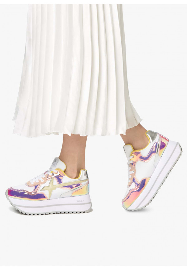W6yz Sneakers in suede e tessuto tecnico Bianco-Rosa -DEVA W Negozio