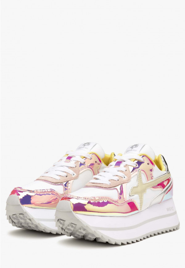 W6yz Sneakers in suede e tessuto tecnico Bianco-Rosa -DEVA W Negozio
