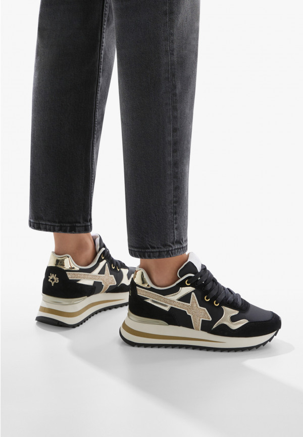 W6yz Sneakers in tessuto tecnico e suede Nero-Oro -YAK-W Nuova