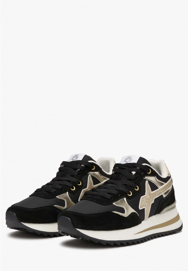 W6yz Sneakers in tessuto tecnico e suede Nero-Oro -YAK-W Nuova