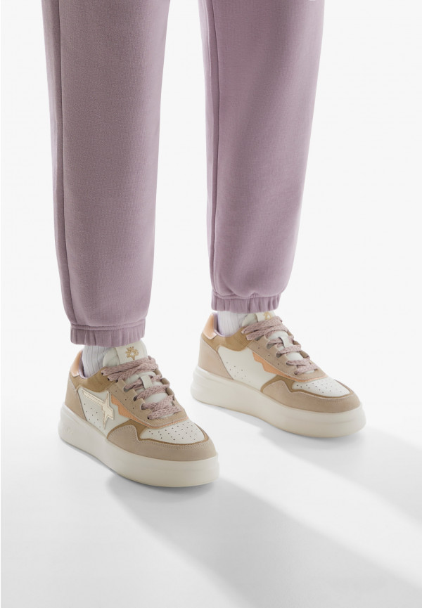 W6yz Sneaker in pelle e suede Bianco panna -XENIA W Affare Del Giorno