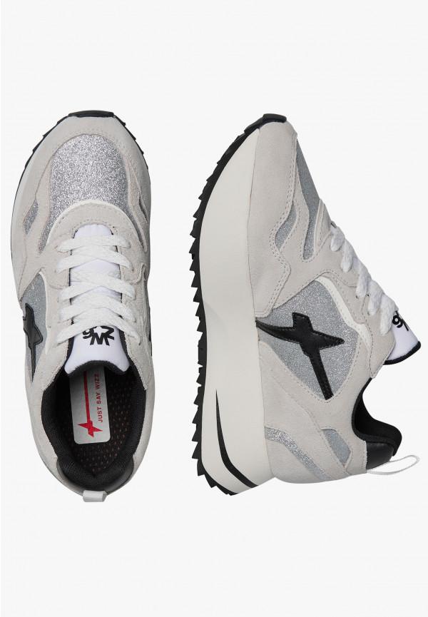 W6yz Sneakers in suede e tessuto tecnico con glitter Argento -ANNY 2 W Sconto
