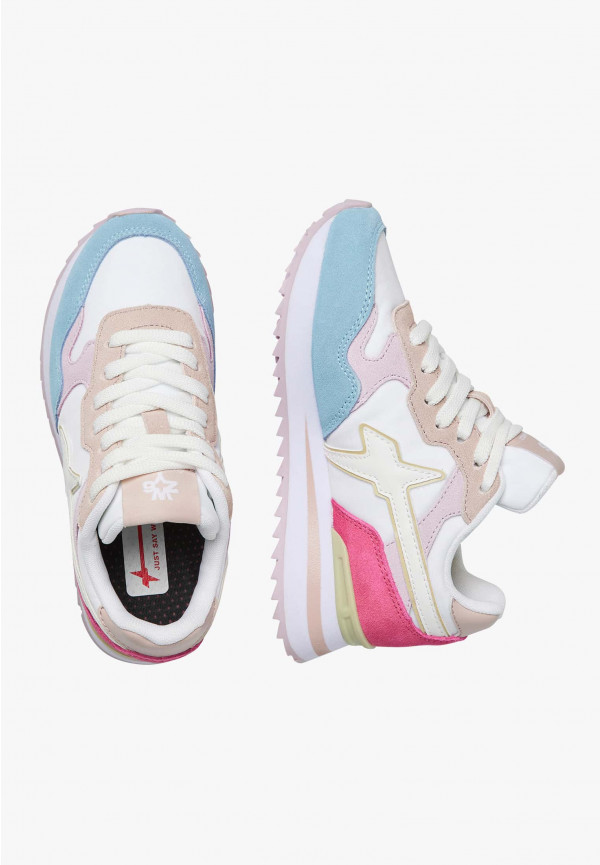 W6yz Sneakers in suede e tessuto tecnico Bianco-Rosa -YAK-J In Vendita