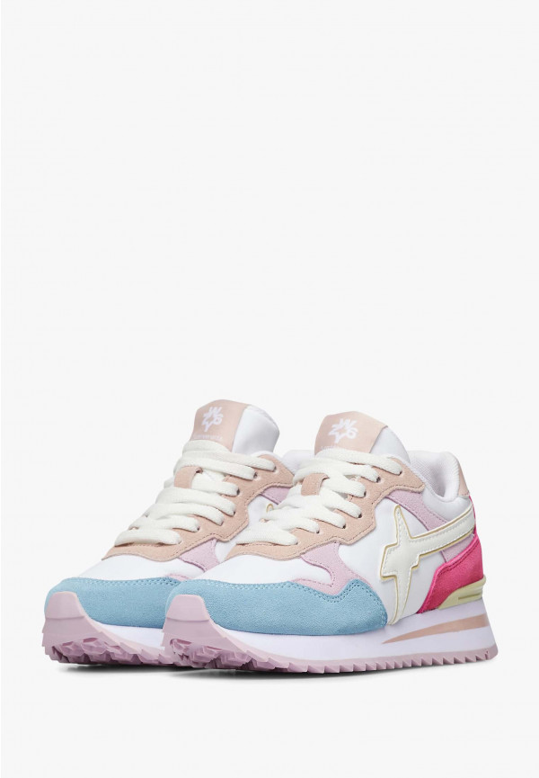 W6yz Sneakers in suede e tessuto tecnico Bianco-Rosa -YAK-J In Vendita