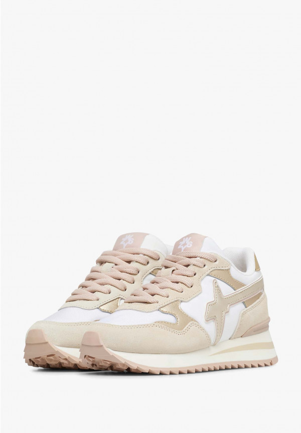 W6yz Sneakers in suede e tessuto tecnico Bianco-Beige -YAK-J Saldi
