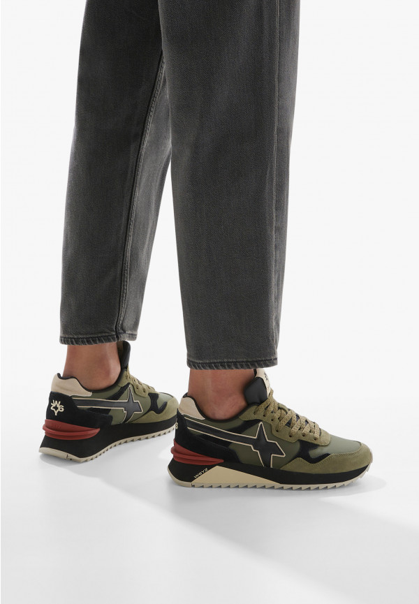 W6yz Sneakers in tessuto tecnico e suede Militare -YAK-M Offerta