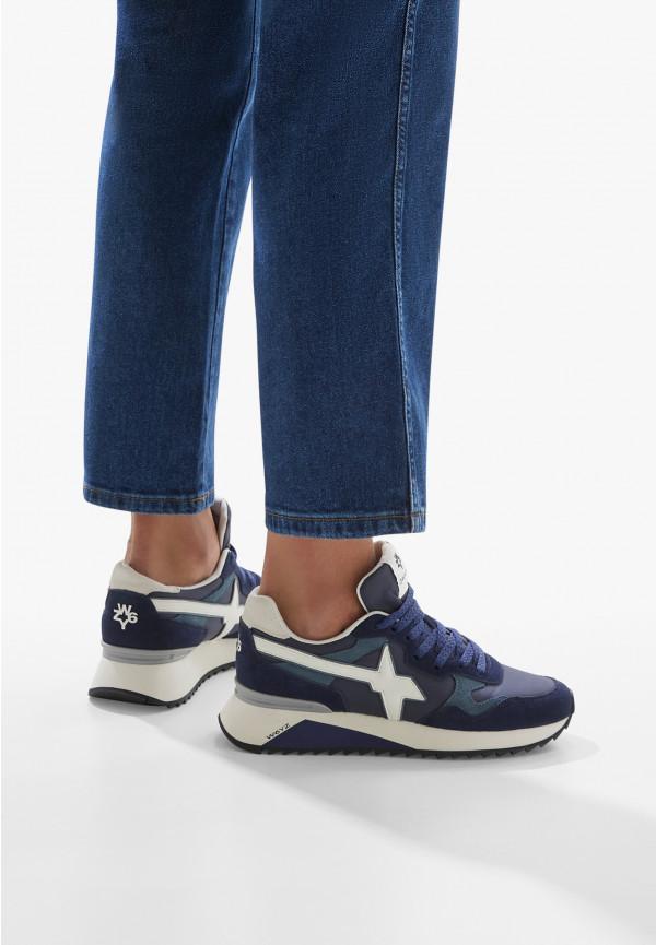 W6yz Sneakers in tessuto tecnico e suede Navy -YAK-M Vendita Calda