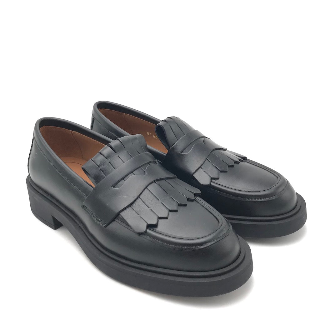 Zulian Calzature Mocassino college frangia in pelle nera Italy