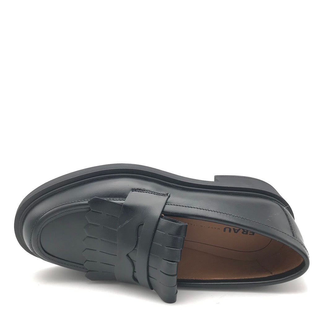 Zulian Calzature Mocassino college frangia in pelle nera Italy