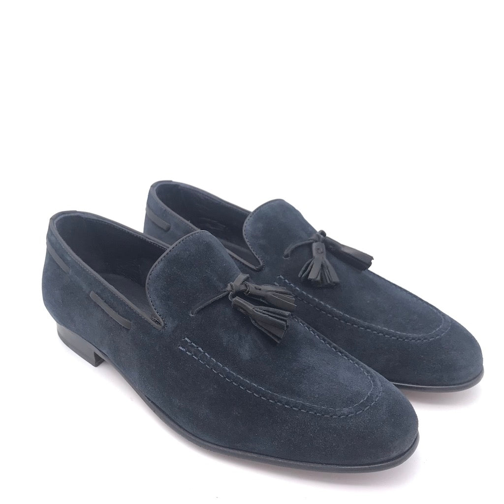 Zulian Calzature Mocassino nappine in velour blu In Vendita