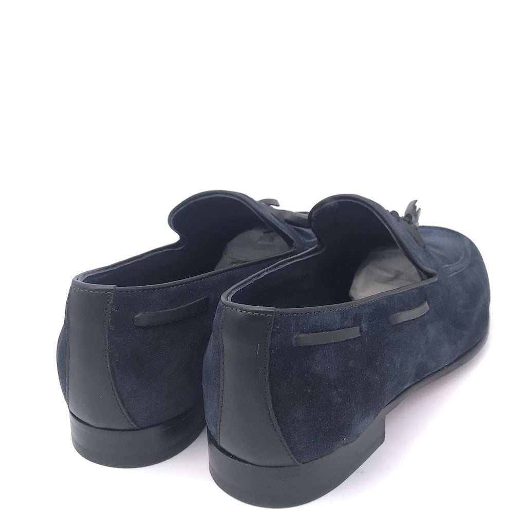 Zulian Calzature Mocassino nappine in velour blu In Vendita